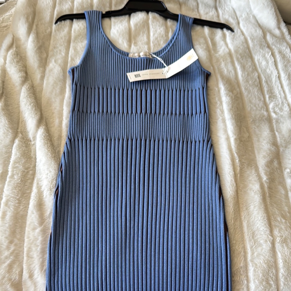 Tory Burch Ribbed Blue Maxi Dress